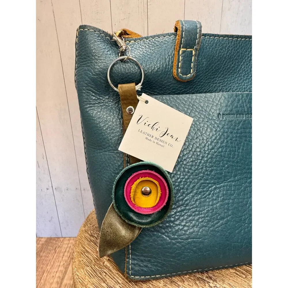 Genuine Leather Round Flower Purse Charm Blue Hot Pink Lime Boho Bag Charm